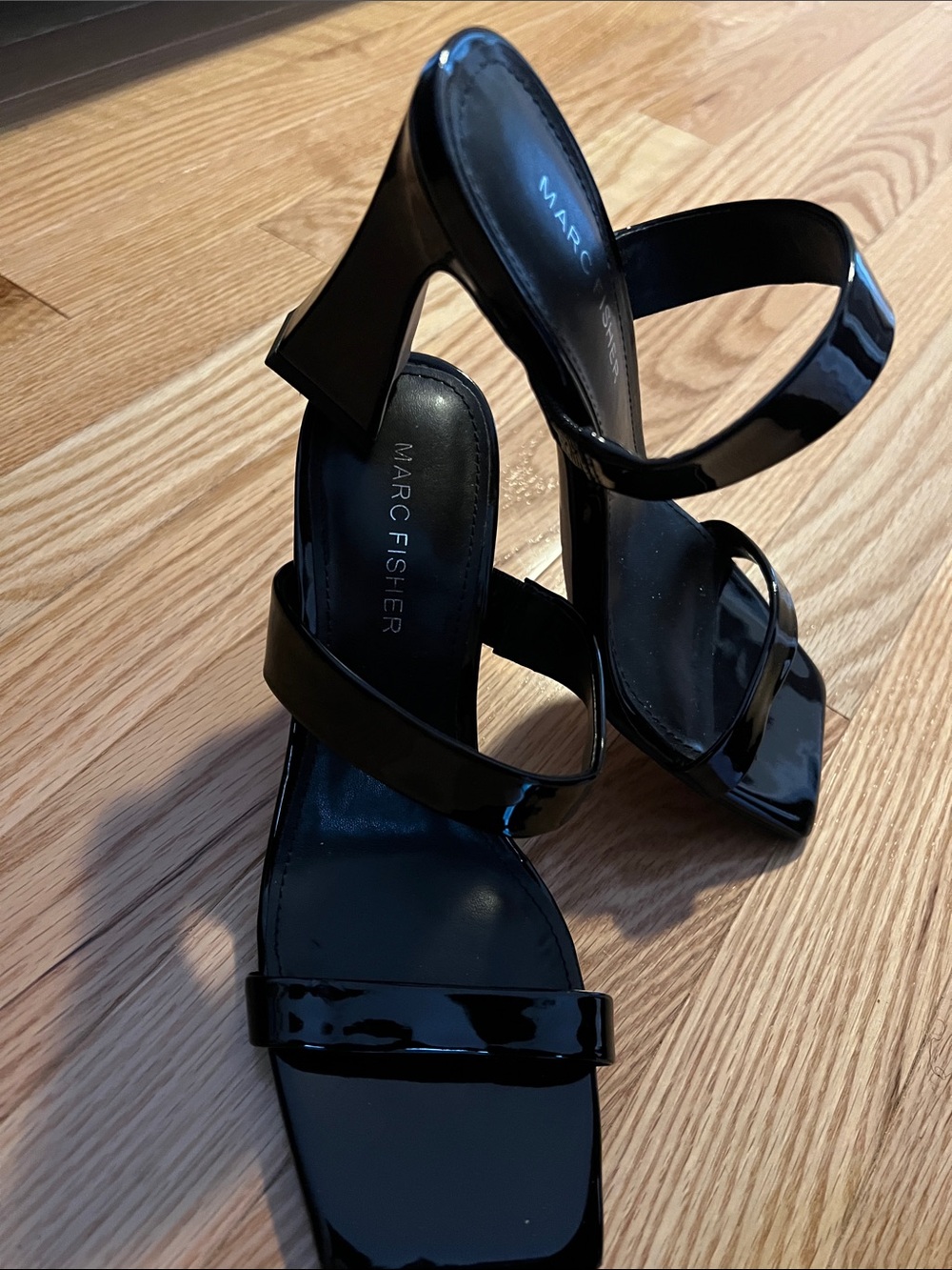 Marc Fisher Black Patent Double-Strap Square Toe Mules - Picture 2 of 4